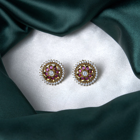 Pink & Green Floral Stud