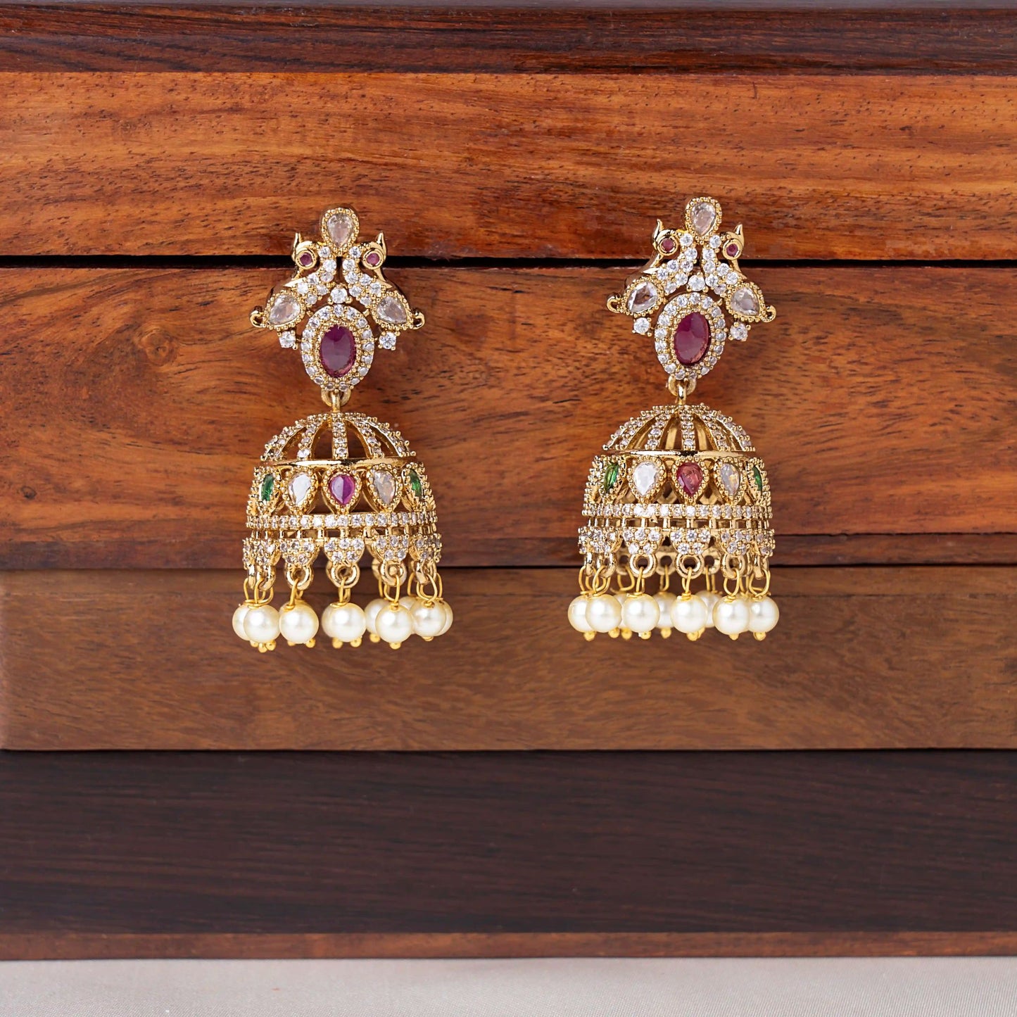 Twin Bird Zircon Jhumka