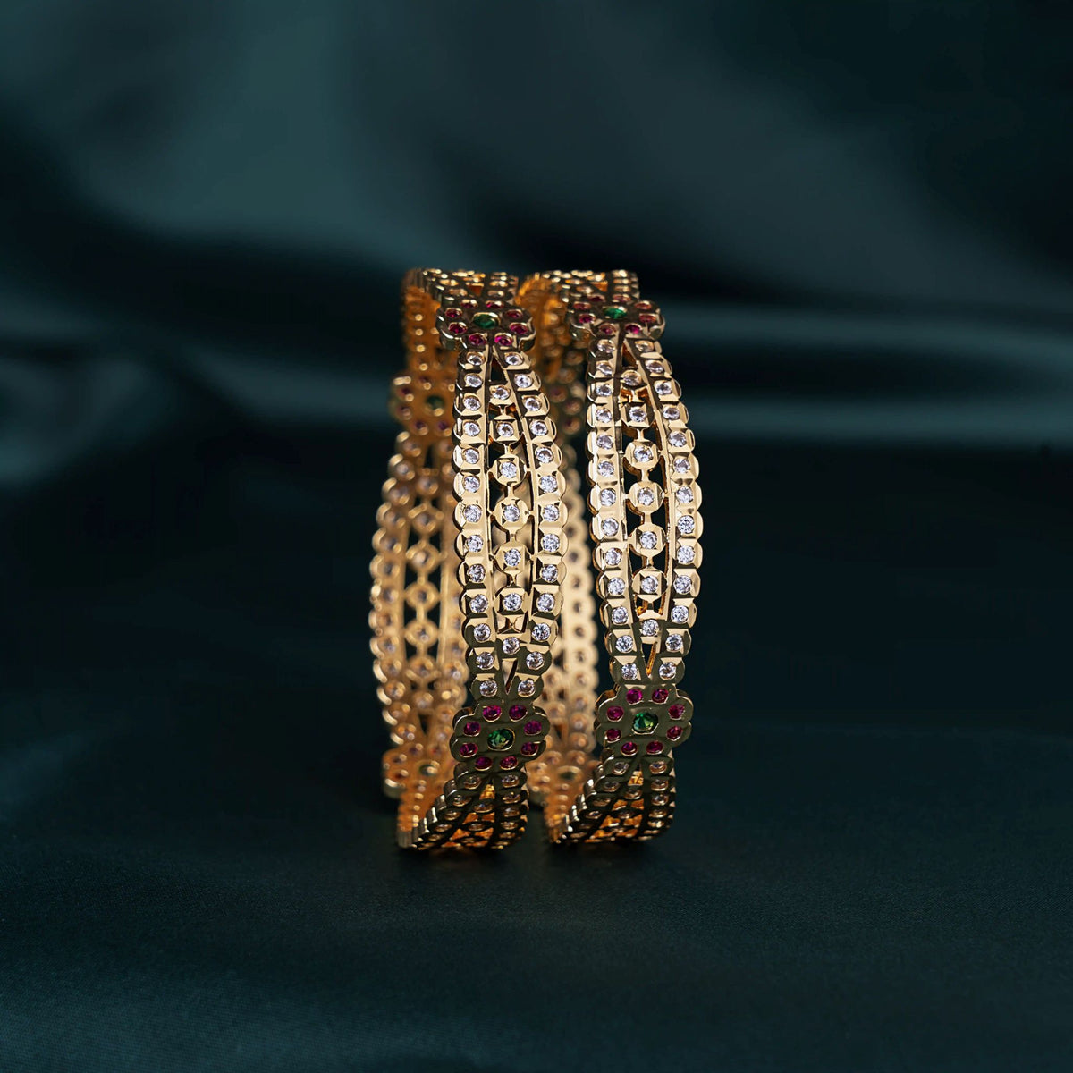 Panchaloha Ruby Emerald Openwork Bangles