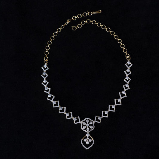 Floral Zircon Drop Necklace