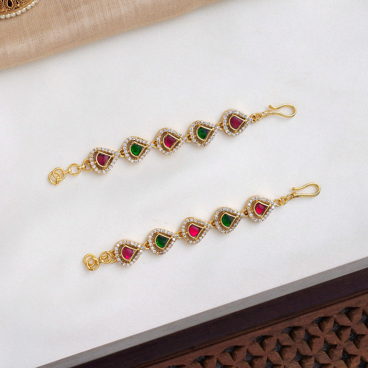 Ruby Emerald Radiance Ear Chains