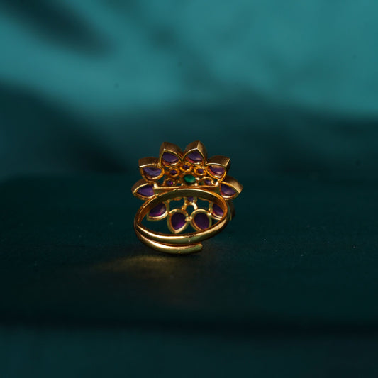 Ruby Floral Finger Ring