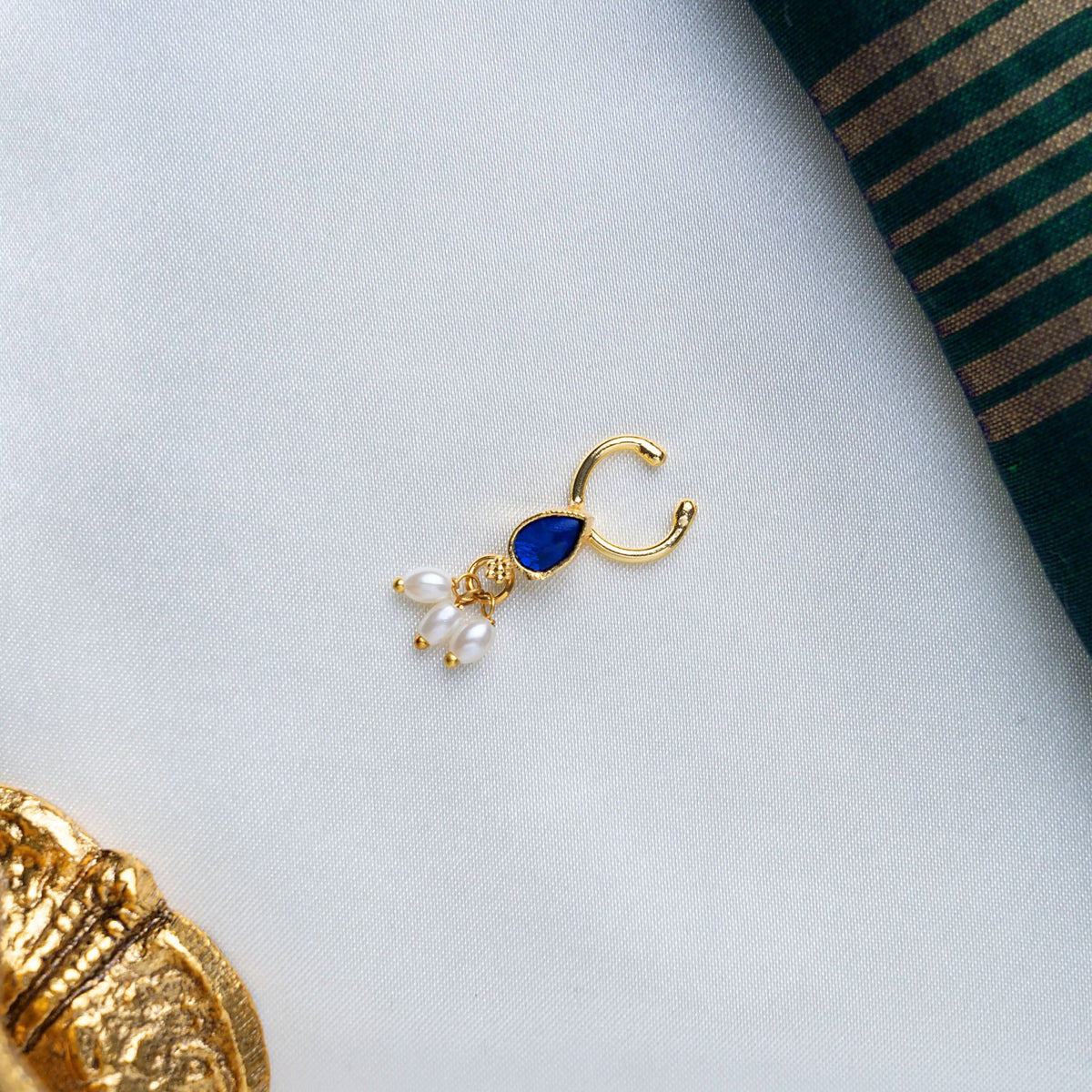 Royal Blue Pear Drop Jadau Nose pin