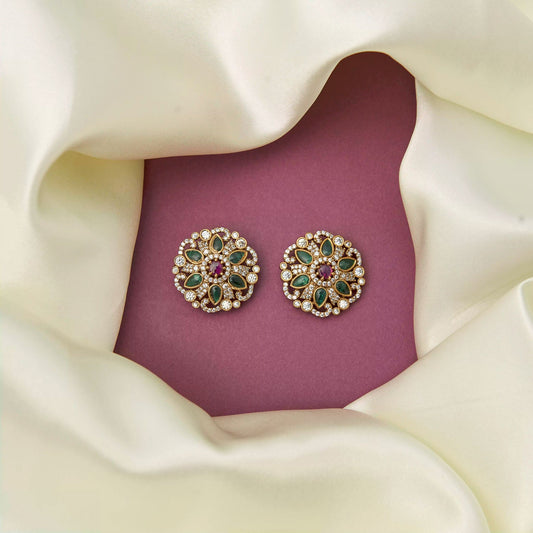 Green Floral Stud