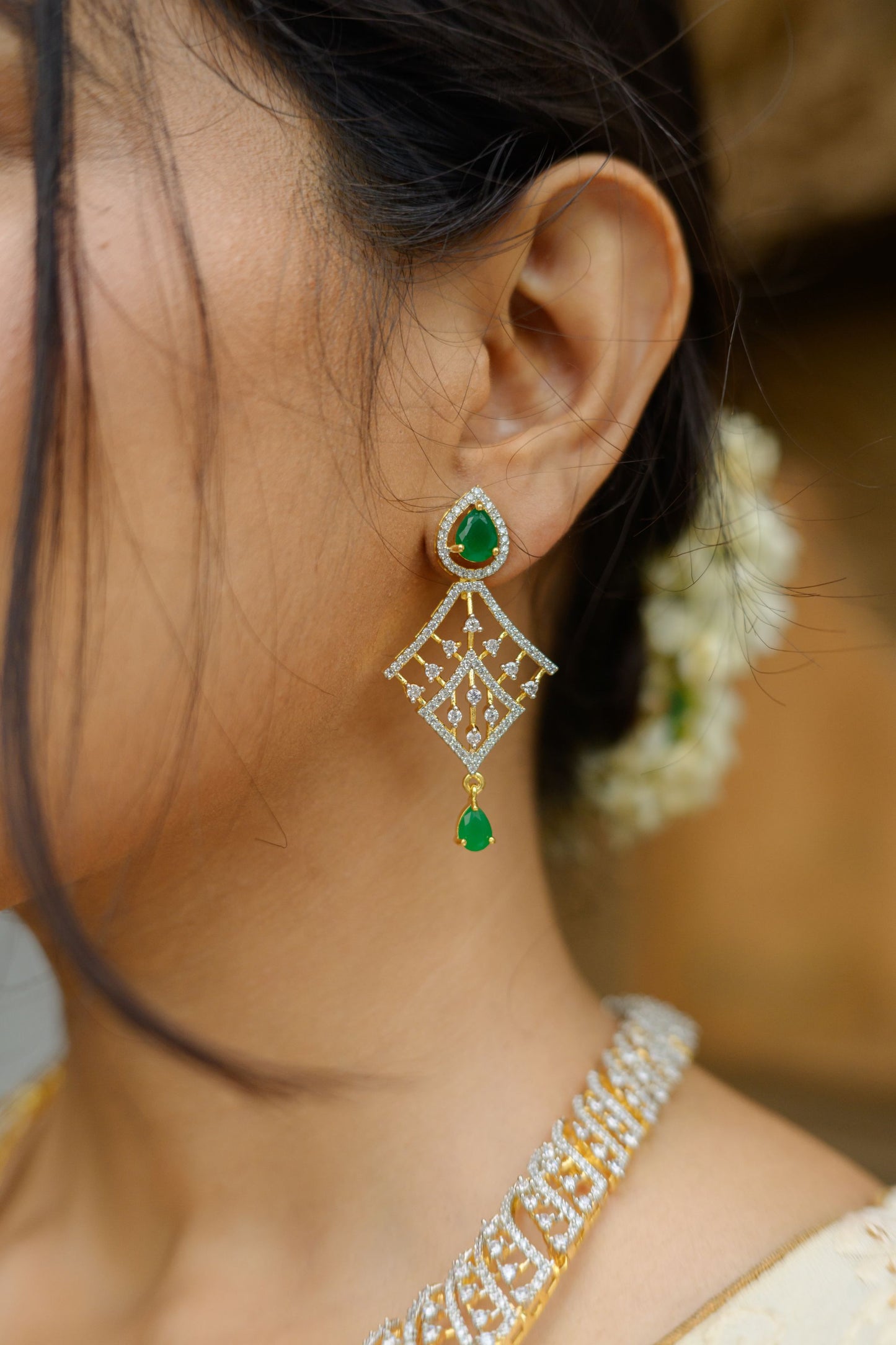 Emerald Lattice Drop Necklace