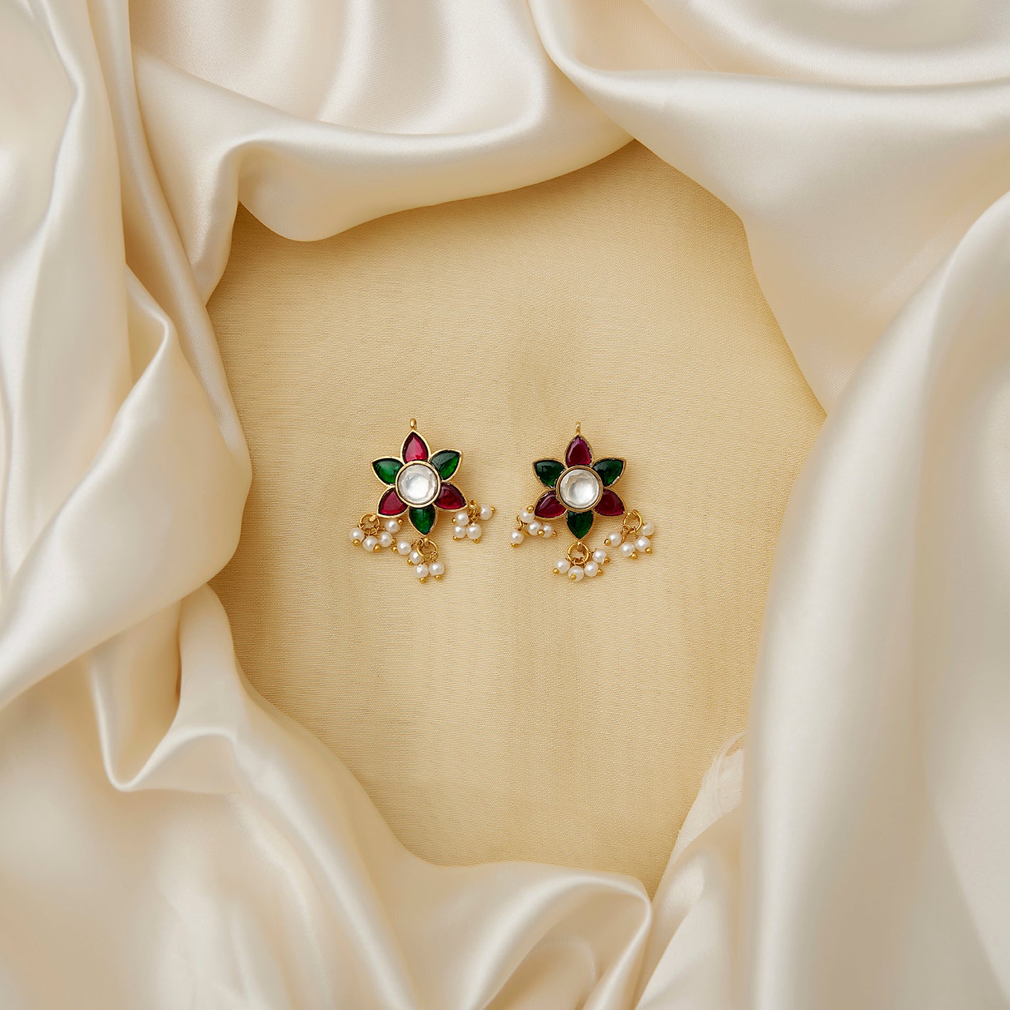 White Stone Jadau Bugadi – Red & Pink