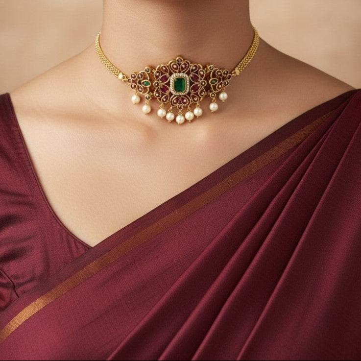 Emerald Ruby Pearl Choker