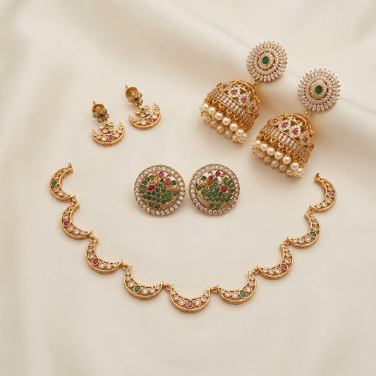 Golden Glow – Short Necklace, Studs & Bold Jhumkas
