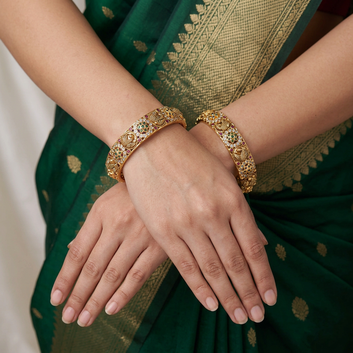Dual Floral Peacock Bangles