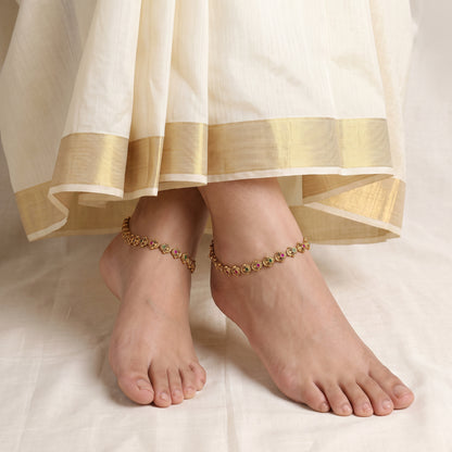 Pink & Green Stone Classic Anklets