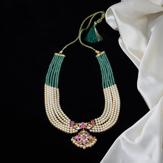 Green Beads and Pearl Jadau Haaram SM63136