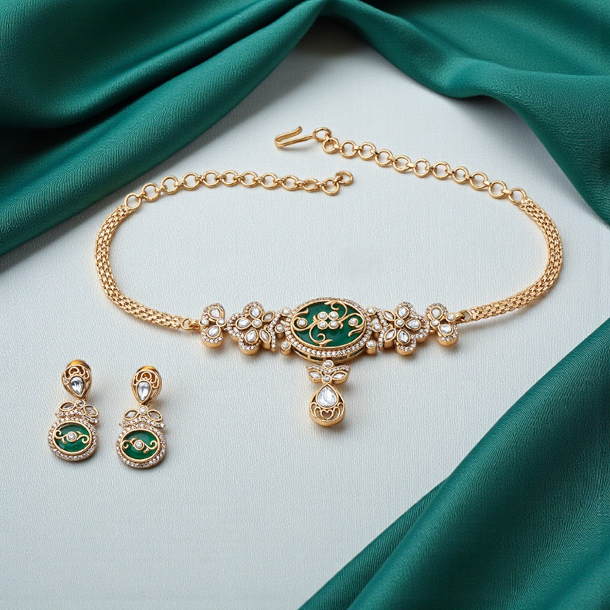 Green and White Designer Choker SM51118