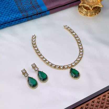 Green Moissanite Party Wear Necklace