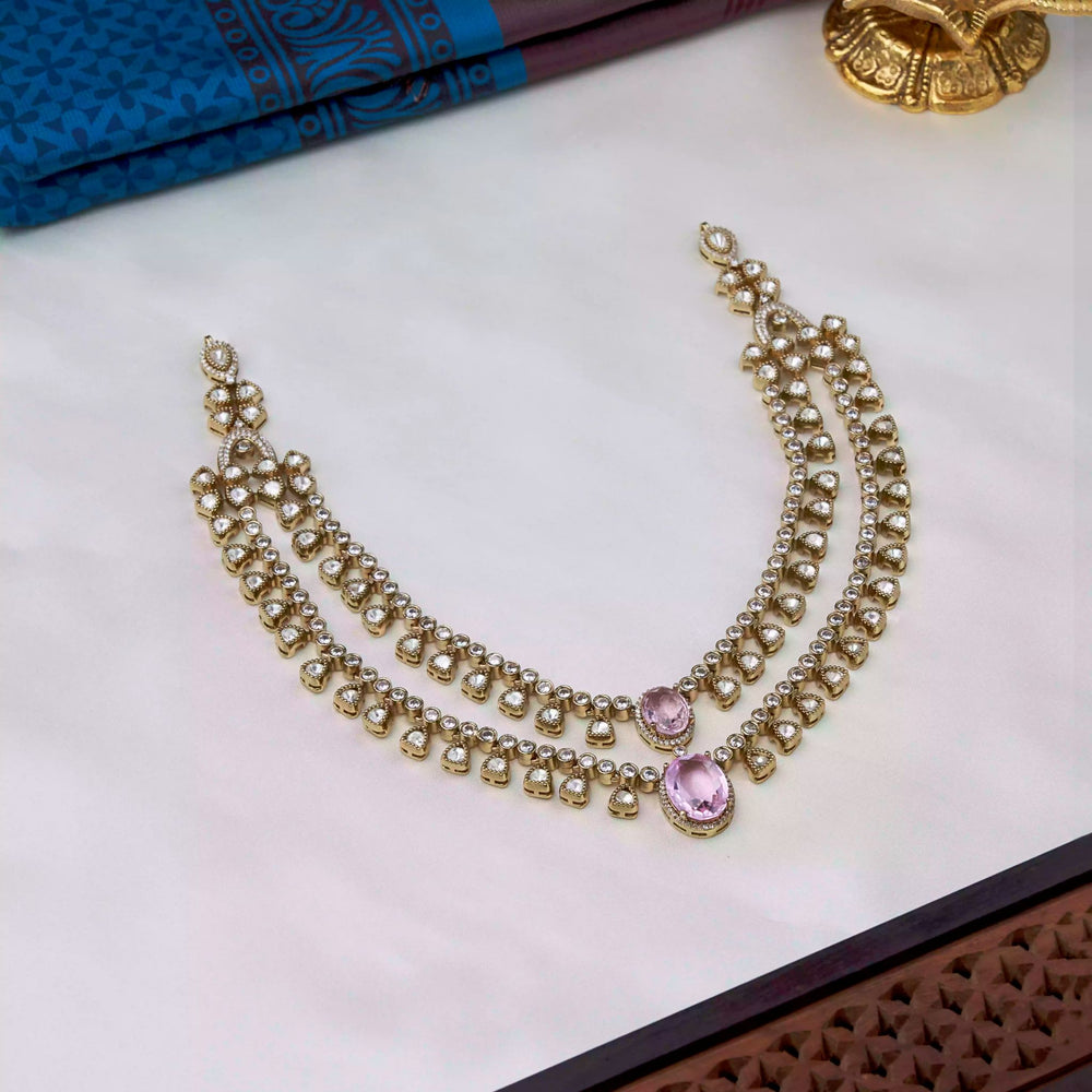 Soft Pink Moissanite Dual-Layer Necklace