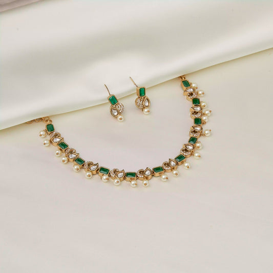 Emerald and Pearl drop Necklace SM77209