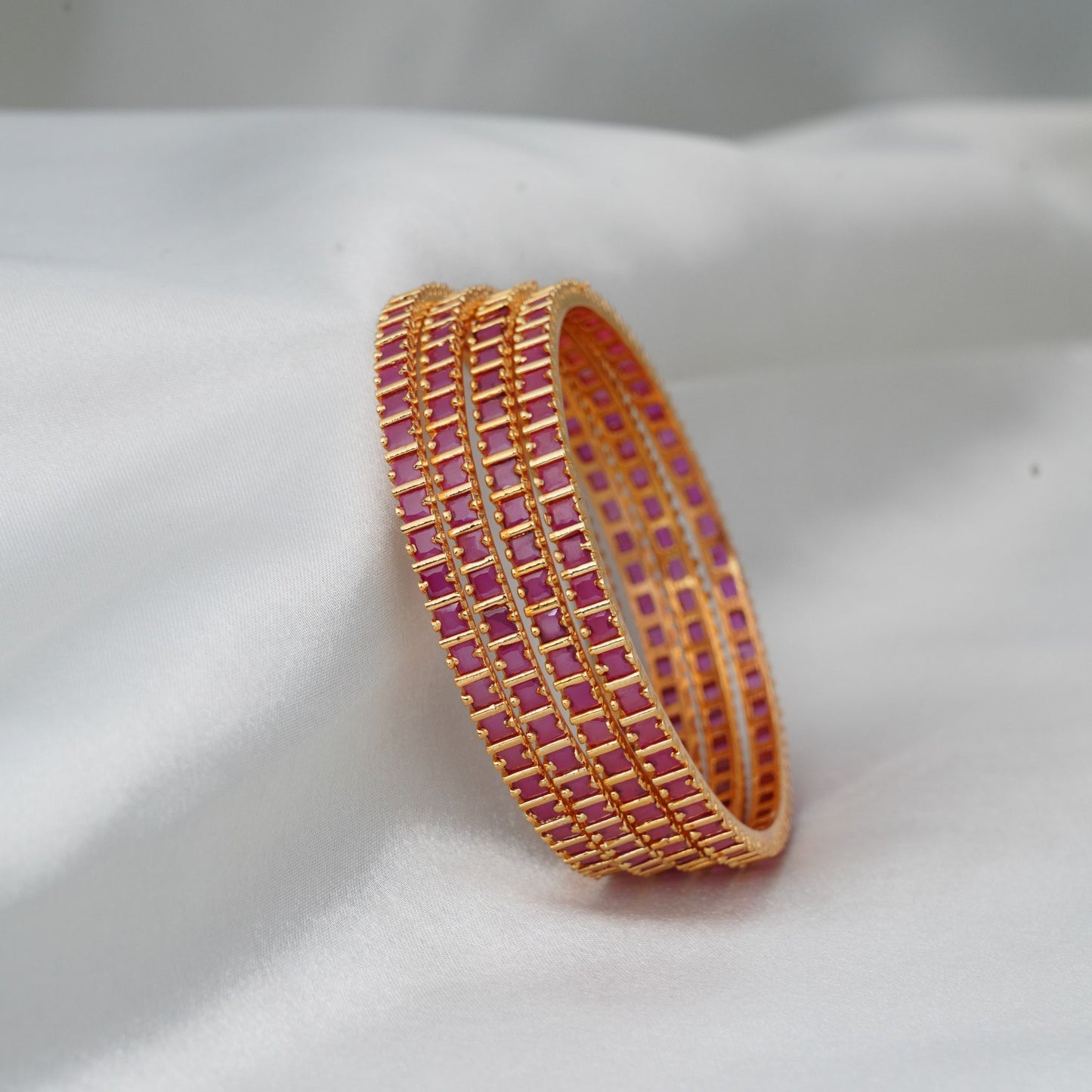 Green White and Pink Stone Bangles SM60102