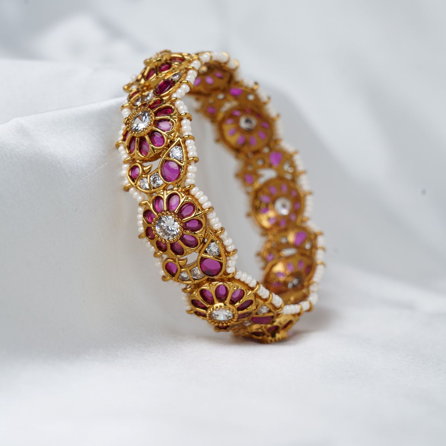 Pink Floral Pearl Kada SM60119