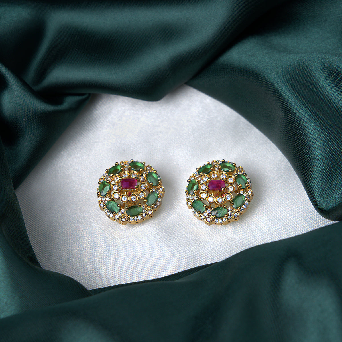 Pink & Green Floral Stud - view 2