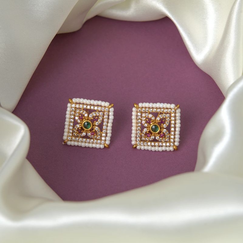 Square Pearl Beaded Stud