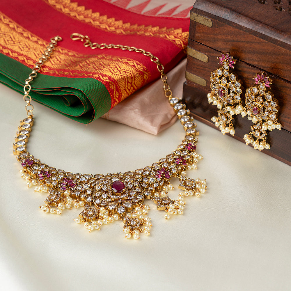 Ruby Pearl Festive Necklace