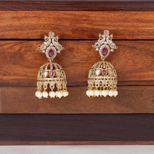 Twin Bird Zircon Jhumka