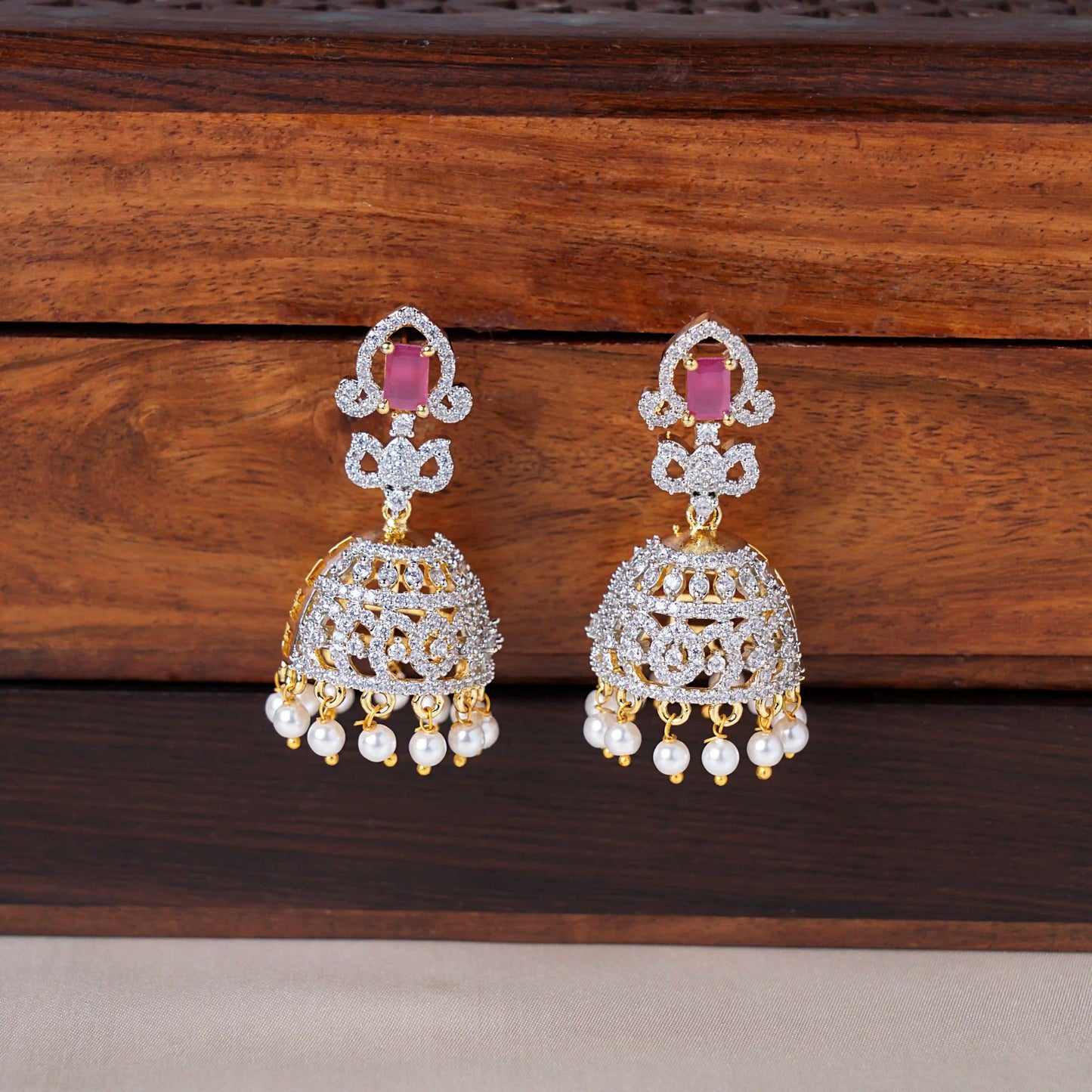 Ruby Zircon Pearl Drop Jhumka
