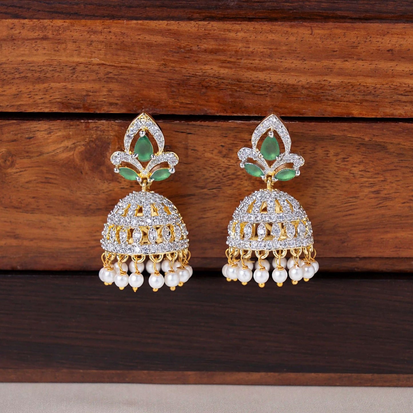 Floral Emerald Leaf Jhumka