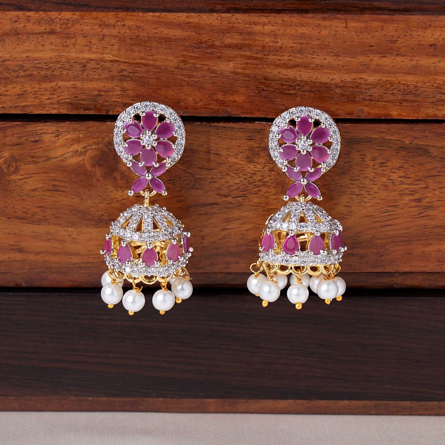 Ruby Floral Zircon Jhumka
