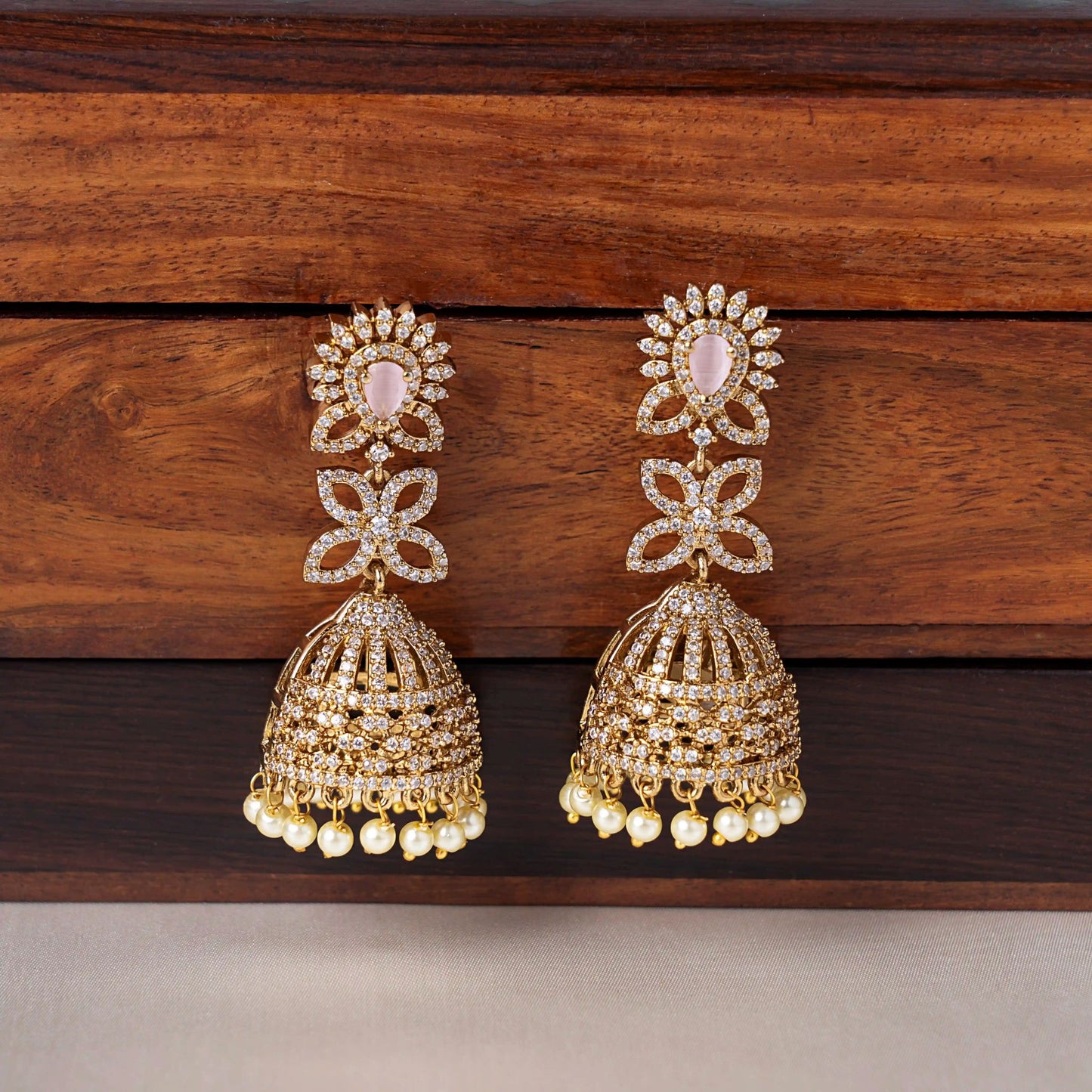 Pink Floral Crown Jhumka