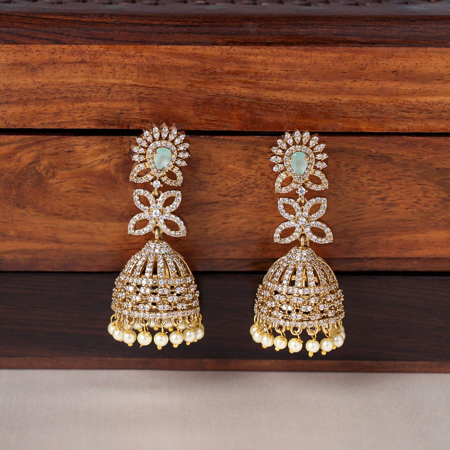 Aqua Green Floral Crown Jhumka