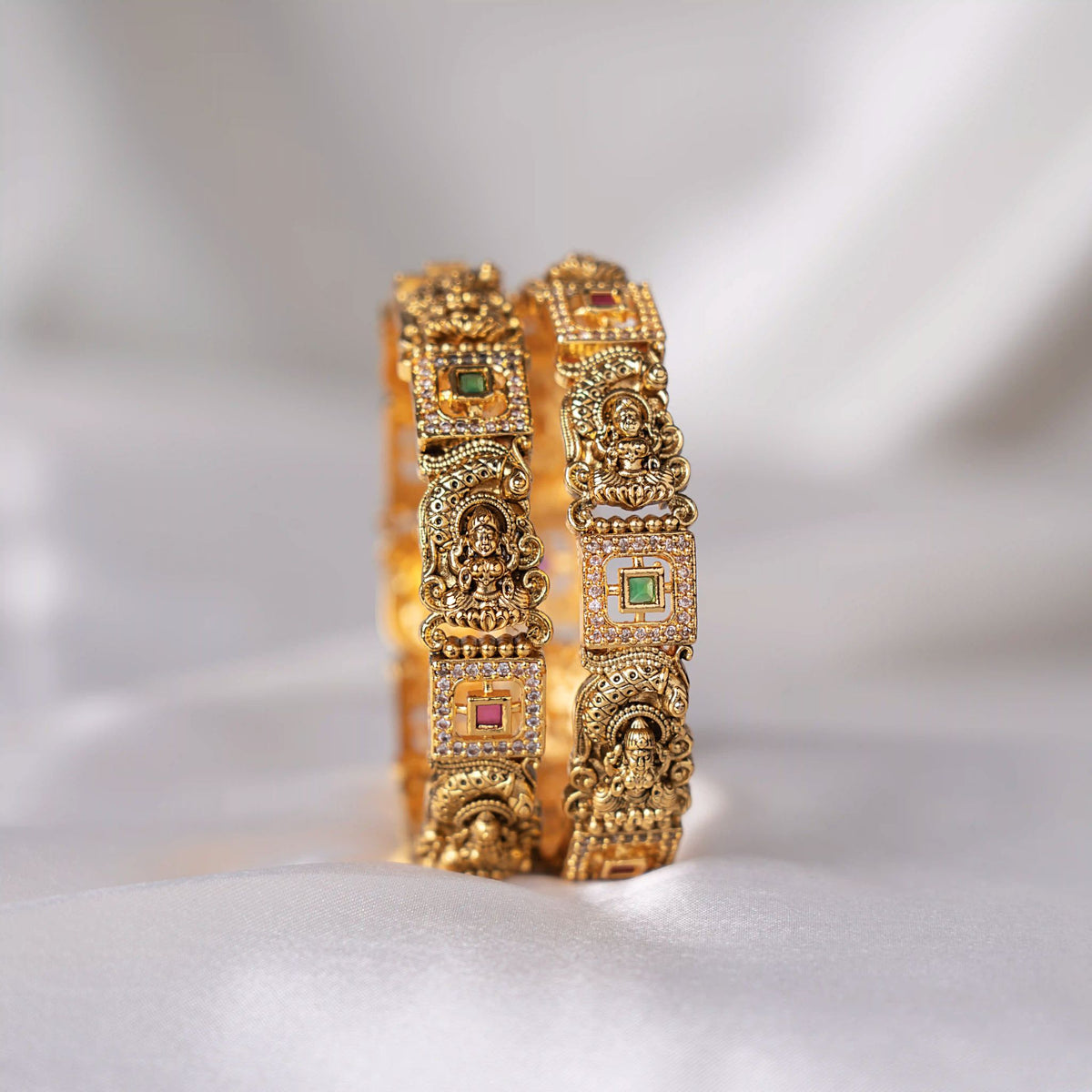 Ruby Emerald Lakshmi Square Bangles