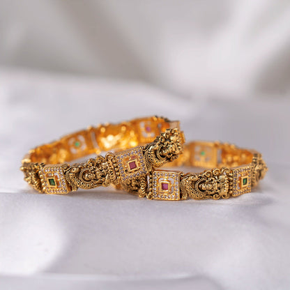 Ruby Emerald Lakshmi Square Bangles
