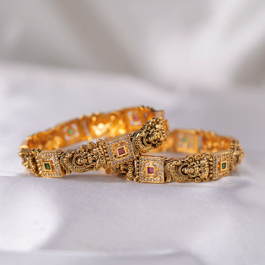 Ruby Emerald Lakshmi Square Bangles