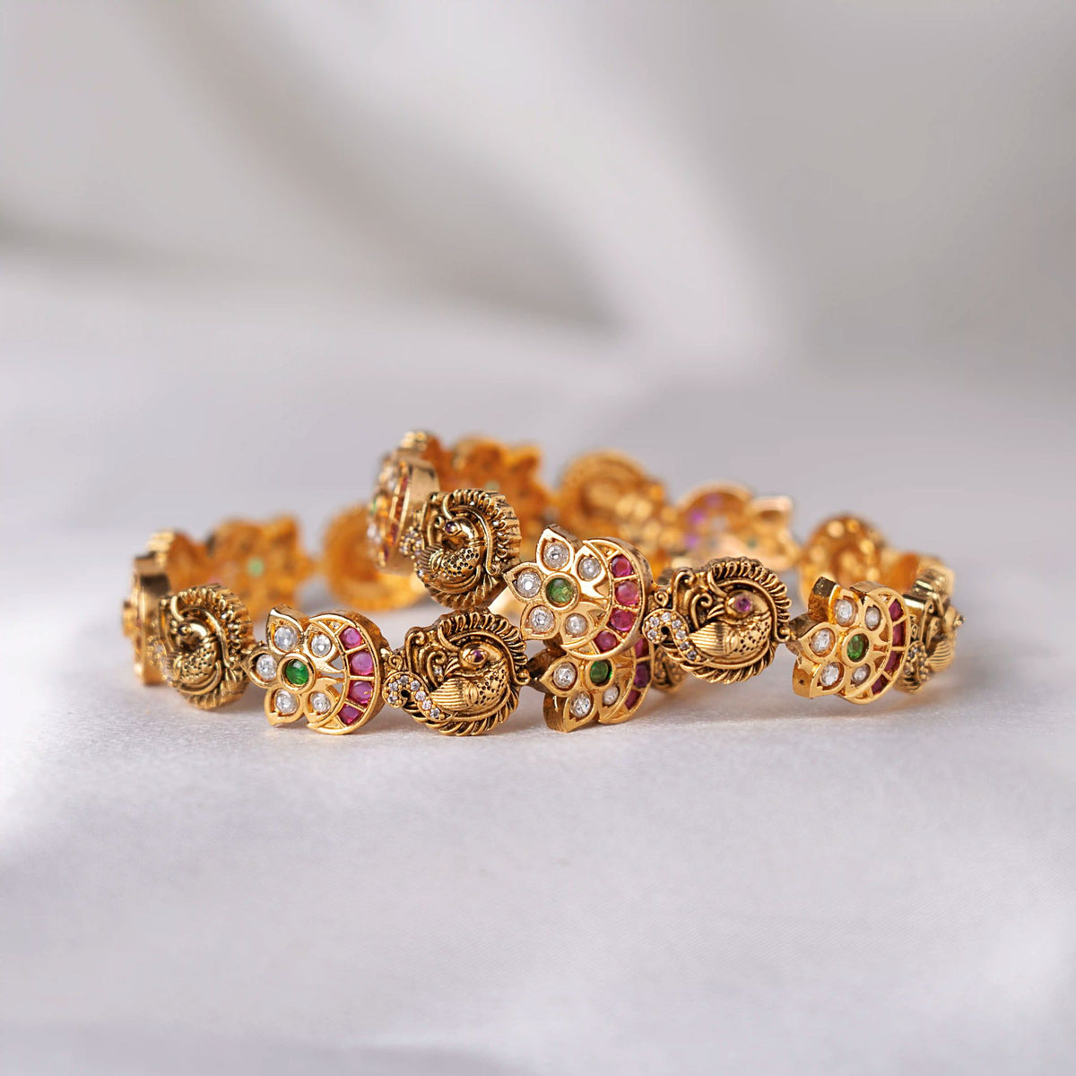 Ruby Peacock Floral Crescent Bangles