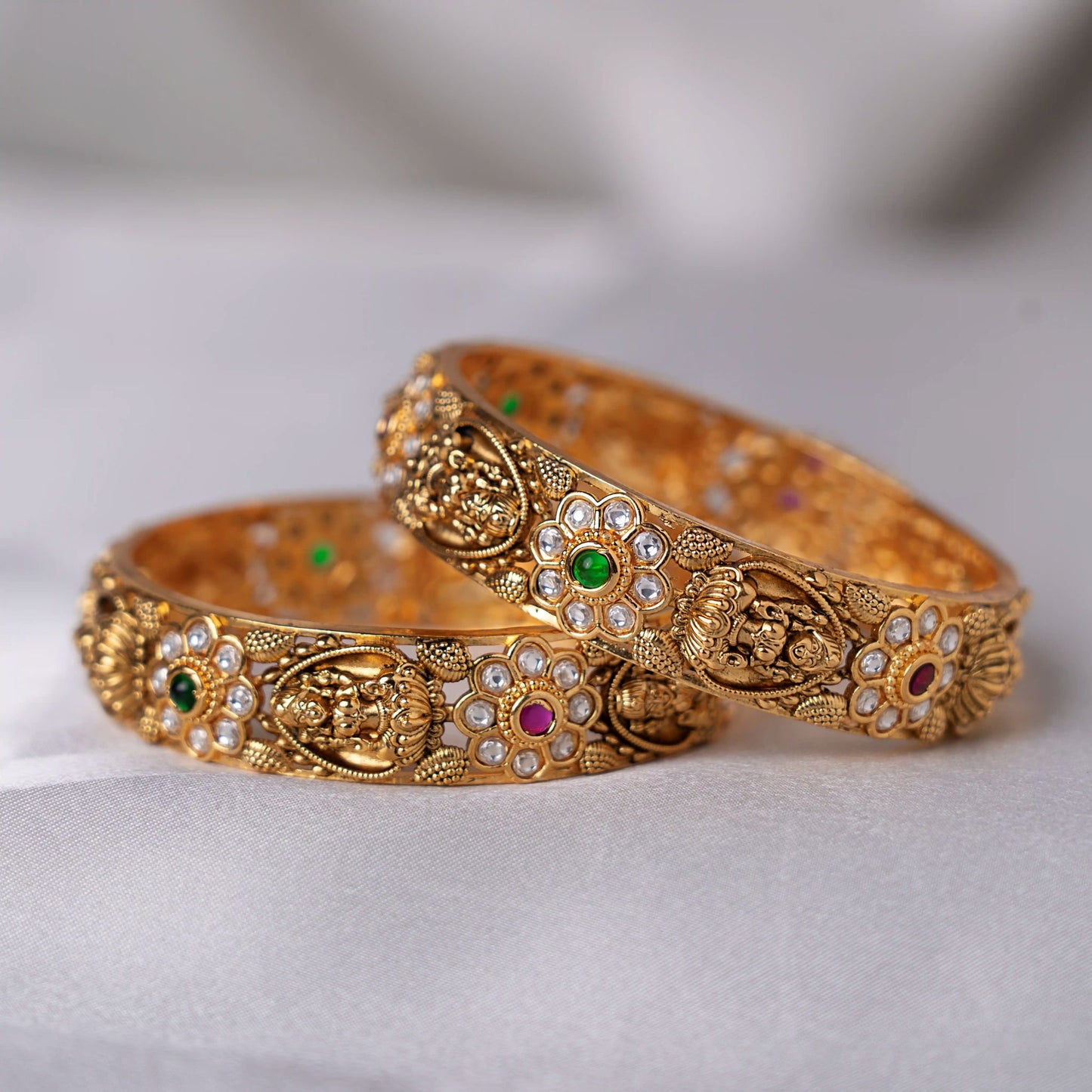 Lakshmi Ruby Emerald Floral Bangles