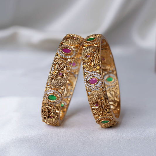 Swan Ruby Emerald Halo Bangle