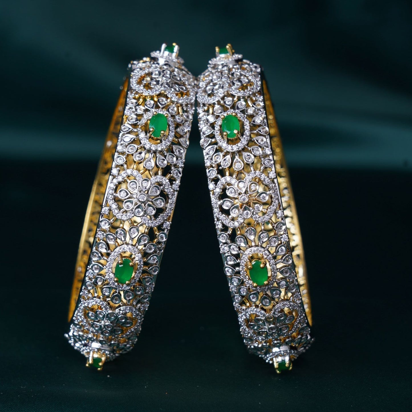 Emerald Floral Zircon Bangles