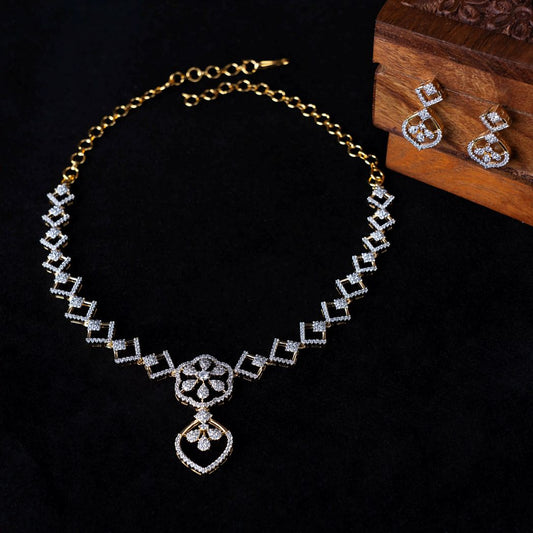 Floral Zircon Drop Necklace