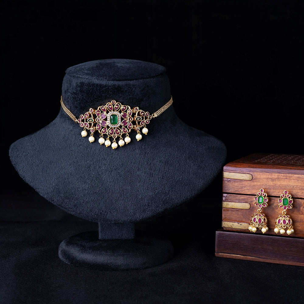 Emerald Ruby Pearl Choker