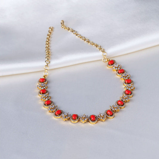 Coral Flower Zircon Necklace