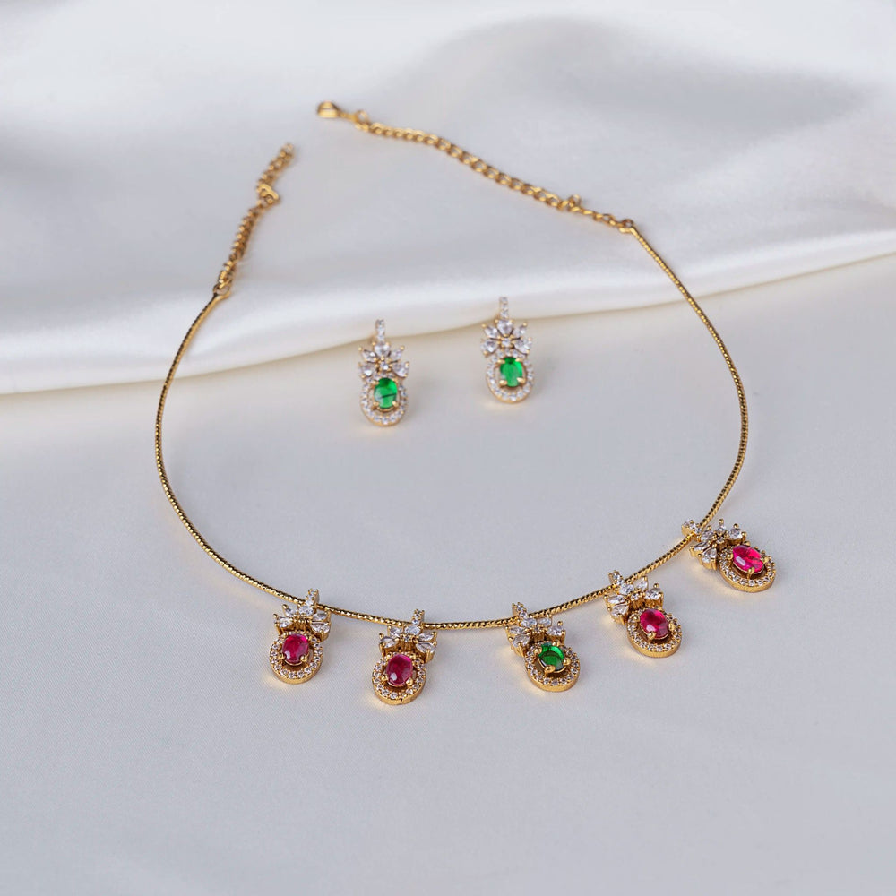 Oval Ruby Emerald Cord Necklace