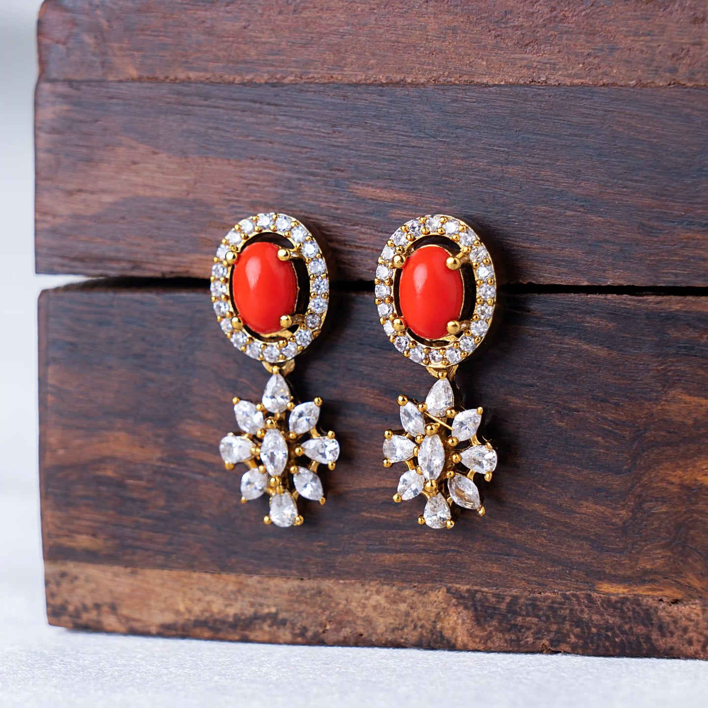 Coral Flower Zircon Necklace