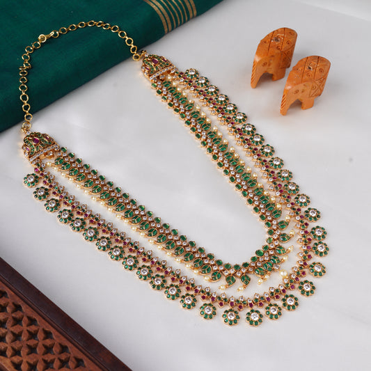 Dual-Layer Green and Pink Floral Haaram