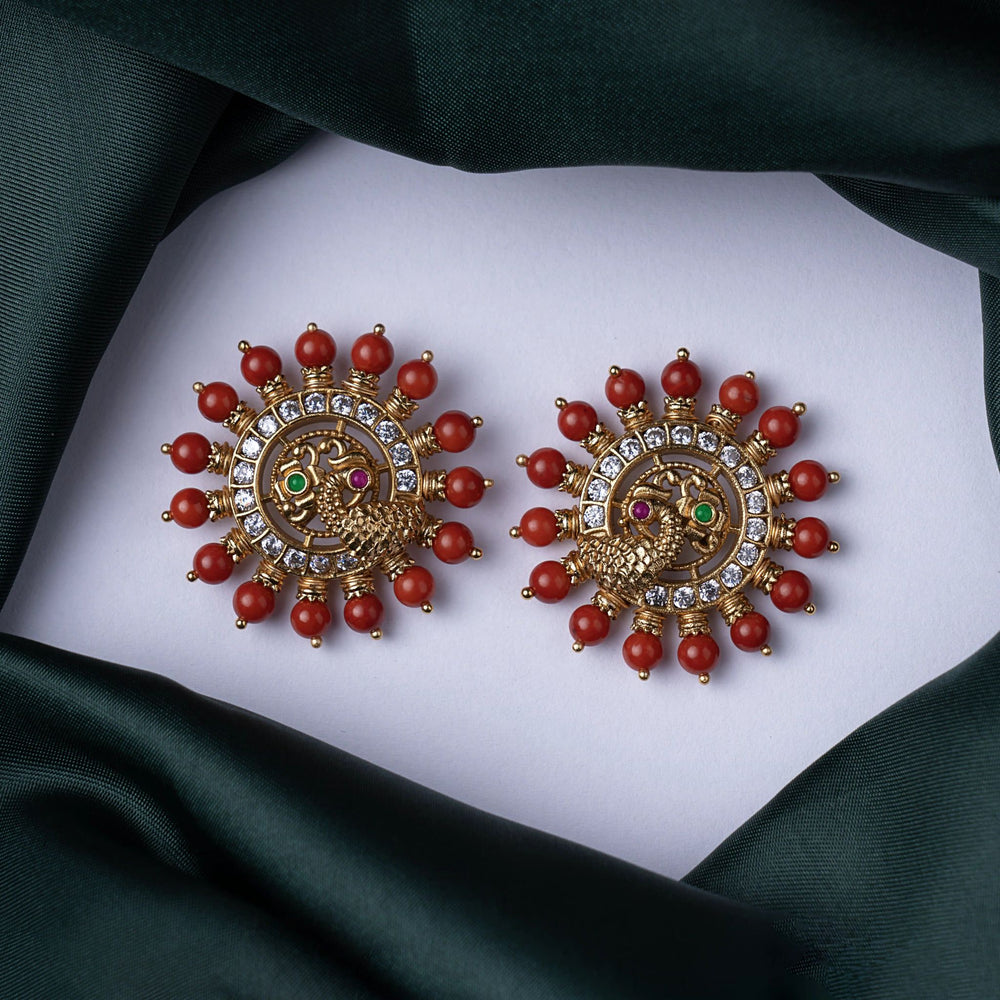 Peacock Coral Stud