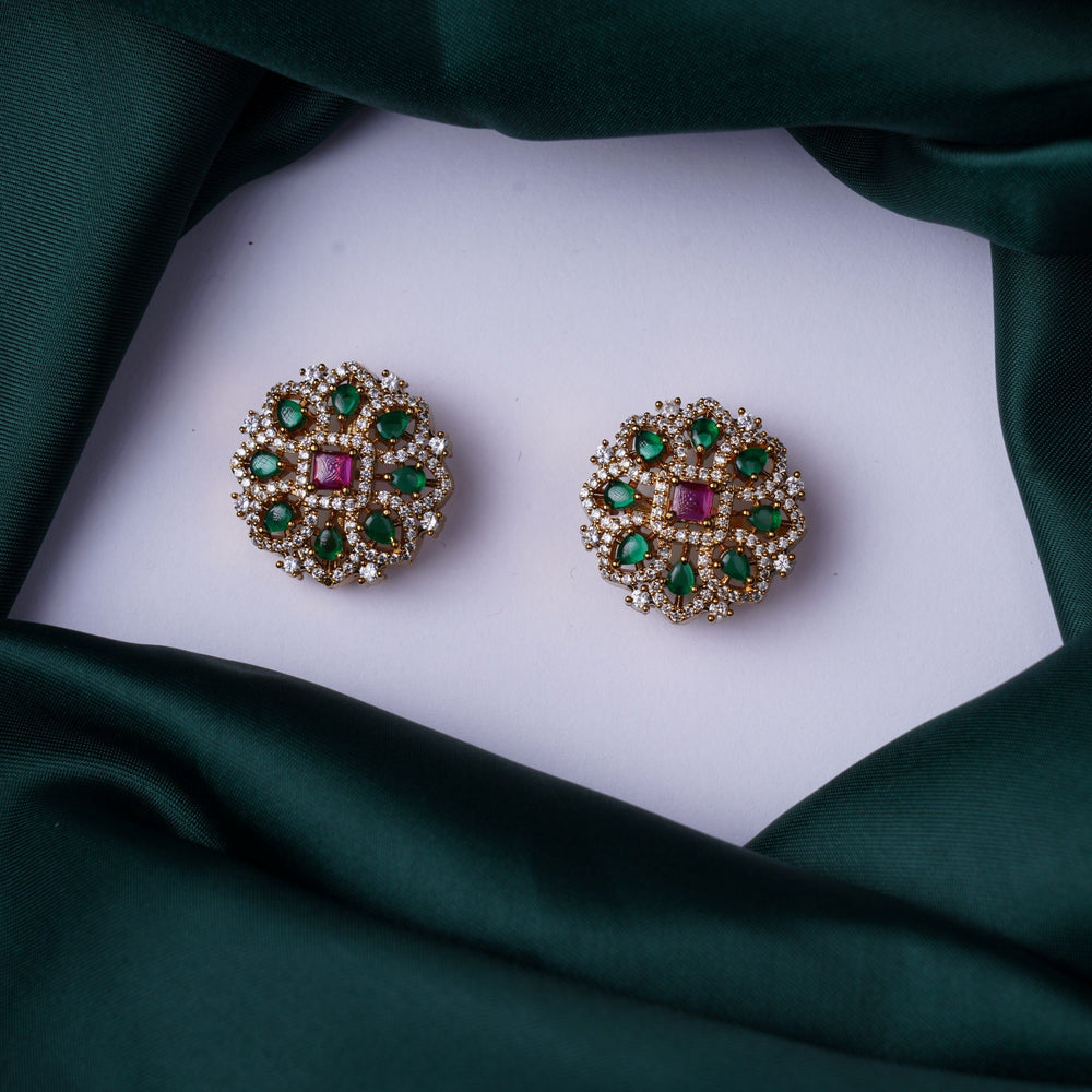 Emerald Floral Square Stud