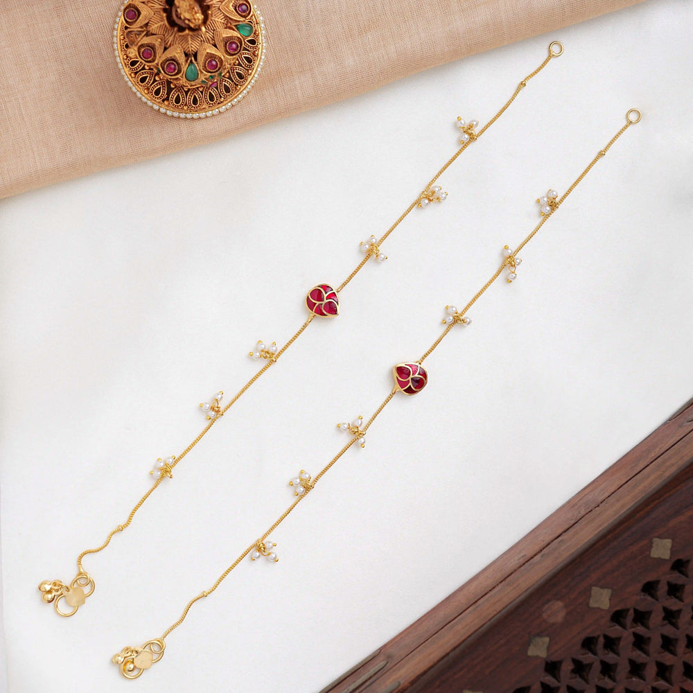 Ruby Jadau Lotus Anklets