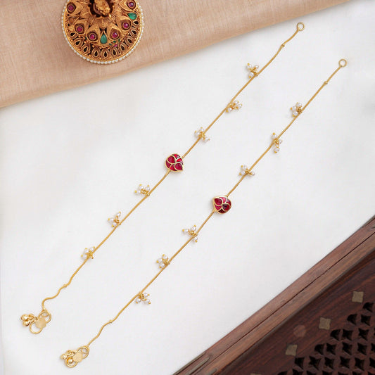 Ruby Jadau Lotus Anklets