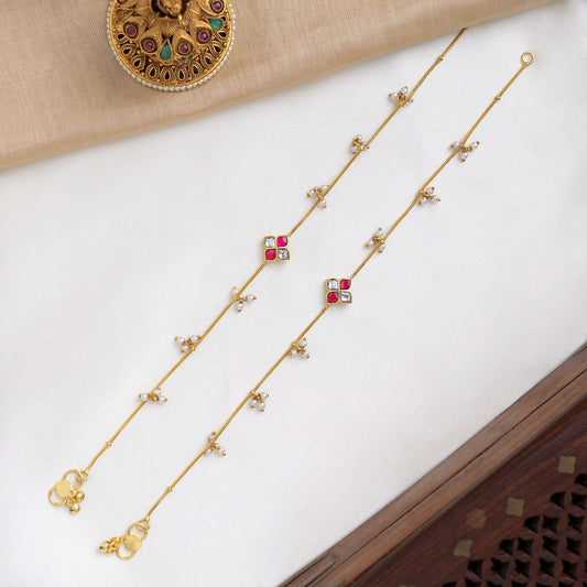 Four-Petal Floral Jadau Anklets