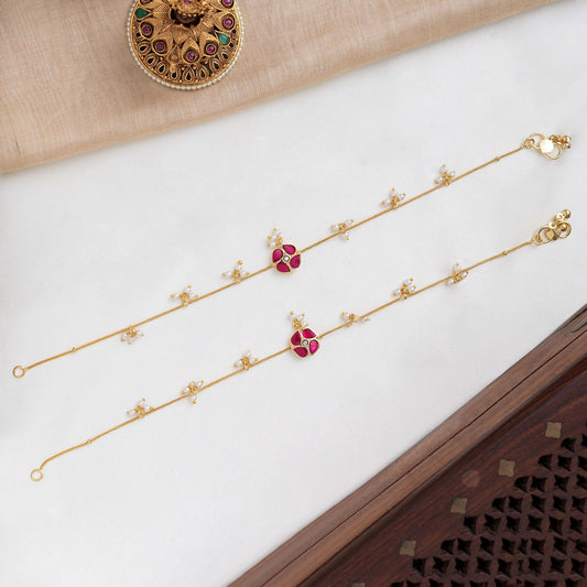 Ruby Leaf Jadau Anklets