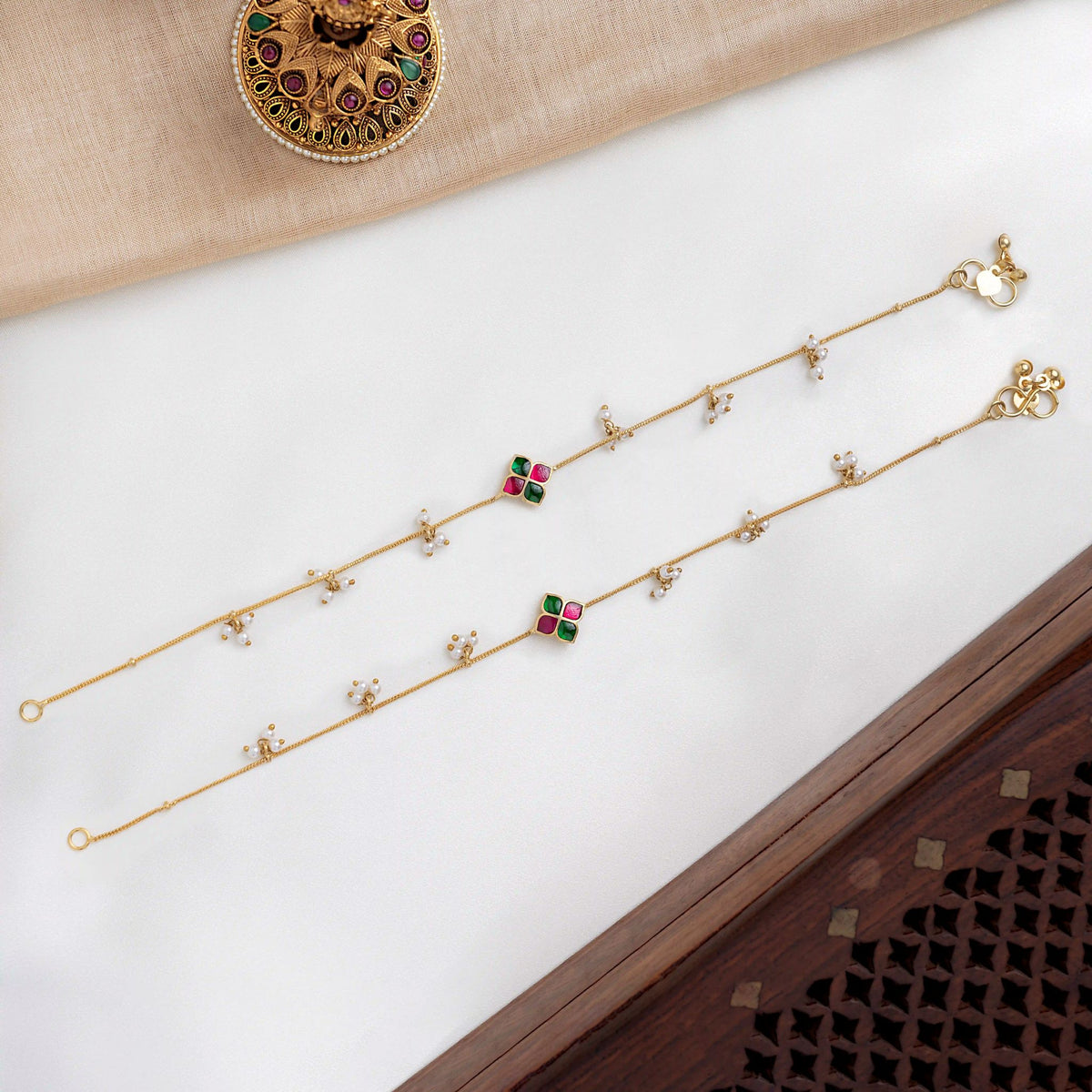 Four-Petal Jadau Anklets